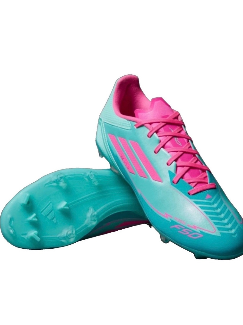 Adidas Kids Unisex F50 League Messi Soccer Cleats Flash Aqua/Lucid Pink Size 6